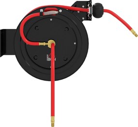 HOMCOM Tambur de furtun de grădină montat pe perete, retragere automată, presiune apă 20 bar, furtun apă 15+1 m, metal | Aosom Romania