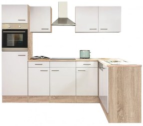 Mobilă de bucătărie Yorki 280 cu corp din stejar Sonoma și față alb satinat