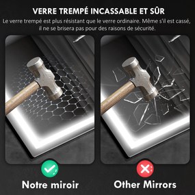 HOMCOM Oglindă baie LED bluetooth 80 x 100 cm întrerupător tactil lumină reglabilă 3 culori anti-ceață memorie argintiu | Aosom Romania