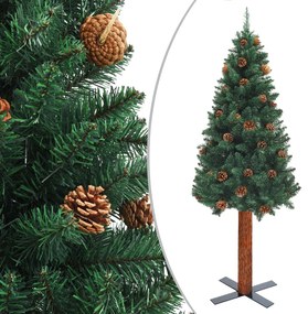 vidaXL Pom crăciun artificial subțire lemn și conuri verde 150 cm pvc