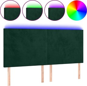 vidaXL Tăblie de pat cu LED, verde închis, 200x5x118/128 cm, catifea