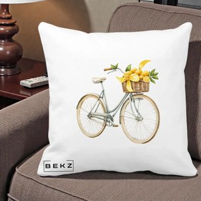 Perna Decorativa Bicicleta cu Cos de Lamai Mediteranean, 40x40 cm, Alba Mata, Husa Detasabila, Perna Inclusa, BEKZ®