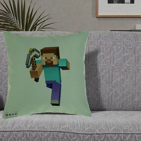 Perna Personalizata Minecraft Steve, 40x40 cm, Verde, Husa Detasabila, Perna Inclusa, BEKZ®