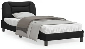 Cadru de pat cu lumini LED, negru, 90x200 cm, piele ecologică
