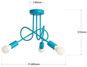 Lustră LED aplicată pentru copii OXFORD, 3xE27/15W/230V, albastră