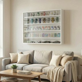 HOMCOM Vitrină de perete din lemn cu polițe reglabile și 2 uși glisante din sticlă 80x9,5x60 cm alb | Aosom Romania