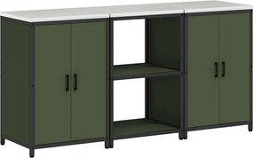 vidaXL Set de depozitare pentru bucătărie cu raft 3 pcs Verde măsliniu