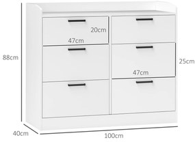 HOMCOM Comodă cu 6 Sertare, Margini Înălțate și Mânere în Formă de U, 110x40x88 cm, Alb | Aosom Romania