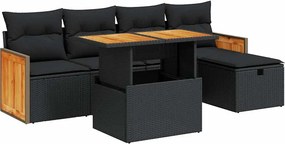 vidaXL Set mobilier de grădină cu perne, 6 piese, negru, poliratan