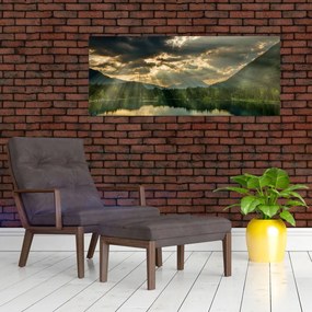 Tablou cu lac și soarele translucid (120x50 cm)