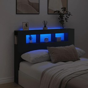 837345 vidaXL Tăblie de pat cu LED, negru, 140x18,5x103,5 cm, lemn