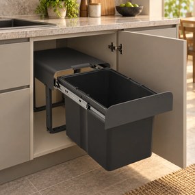 Cos gunoi incorporabil Ekko 40 Ecomax , cu extragere totala, gri antracit, 1 x 34 l Polipropilena Metal, A:473 mm; H:365 mm; L:355 mm, 400 mm, Gri