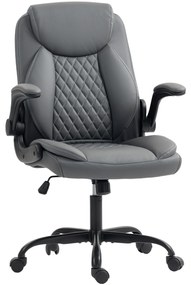 HOMCOM Fotoliu de birou, fotoliu birou ergonomic cu suporturi pentru brațe rabatabile, înălțime reglabilă, funcție de balansare, gri | Aosom Romania