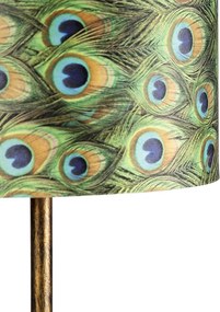 Lampă de podea vintage aurie cu abajur cu model de păun 40 cm - Simplo