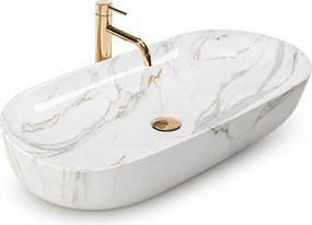 Lavoar baie pe blat rectangular 8080M finisaj marmura alba