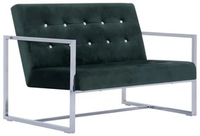 282164 vidaXL Canapea cu 2 locuri cu brațe, verde închis, crom și catifea