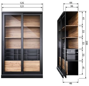 Vitrină neagră/în culoare naturală din lemn de pin cu ușă glisantă 125x200 cm James – WOOOD