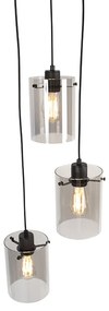 Lampă suspendată de design neagră cu sticlă fumurie cu 3 lumini - Dome