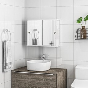 kleankin Dulap cu Oglindă de Perete cu Poliță Reglabilă și Ușă Glisantă Dublă pentru Lavoar 55x15x45 cm Alb Lucios | Aosom Romania