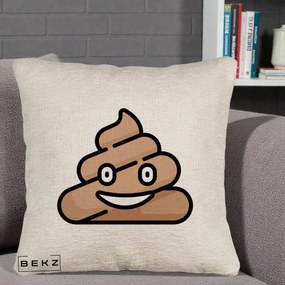 Perna Decorativa Emoji Poop Funny, 40x40 cm, Bej Canapea, Husa Detasabila, Perna Inclusa, BEKZ®