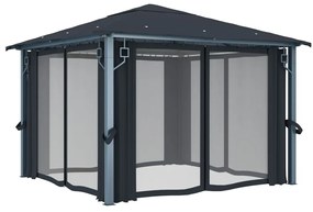 Pavilion cu perdele  siruri lumini LED antracit 3x3 m aluminiu Antracit, 300 x 300 cm