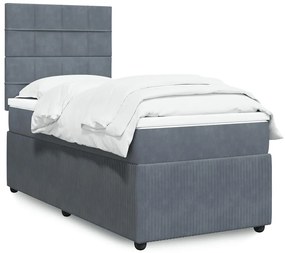 vidaXL Pat box spring cu saltea, gri închis, 100x200 cm, catifea