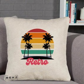 Perna Decorativa Retro Sunset Palmieri, 40x40 cm, Bej Canapea, Husa Detasabila, Perna Inclusa, BEKZ®