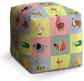 Taburet Cube animăluțe din zoo, colorat
