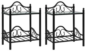 vidaXL Noptiere 2 buc, oțel și sticlă călită, 45 x 30,5 x 60 cm, negru