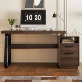 Birou modern în stil minimalist, blat din MDF cu cadru din țeavă de oțel, design multifuncțional de depozitare, 161x54x76,3 cm, Maro