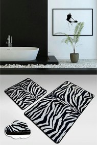 Set 2 covorase baie STRIPED, forma dreptunghiulara, poliester, negru/a