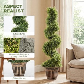 HOMCOM Set 2 Chiparoși Artificiali Spiralați 120 cm cu Ghiveci, pentru Decor Interior și Exterior, Verde | Aosom Romania