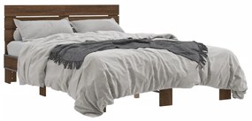 3280151 vidaXL Cadru de pat, stejar maro, 140x200 cm, lemn prelucrat și metal