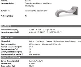 Pat de zi tip sezlong design LUX Pioneer boucle grey