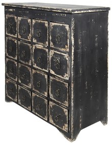 Comodă vintage cu 16 sertare, negru antichizat, "Marquise"