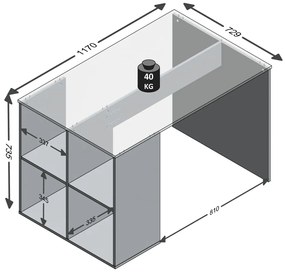 FMD Birou cu rafturi laterale, alb, 117 x 72,9 x 73,5 cm Alb