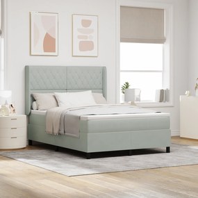 vidaXL Pat box spring cu saltea, gri deschis, 140x200 cm, catifea