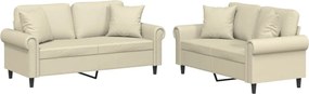 vidaXL Set de canapele cu perne, 2 piese, crem, piele ecologică