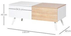 HOMCOM masa de living, stil nordic, cu 2 sertare, 110x60x45cm | AOSOM RO