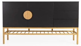 Dulap cu 2 uși și 3 sertare și picioare din lemn de stejar Tenzo Scoop, lățime 176 cm, negru