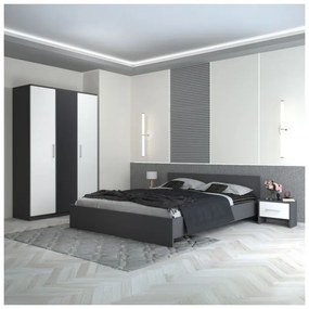 Dormitor Hera Si Saltea, 4 Piese, Pat, 2 Noptiere, Dulap, Culoare Gri