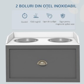 PawHut Boluri Înălțate pentru Câini din Oțel Inoxidabil și Lemn cu Sertar, 60x30x36 cm, Gri | Aosom Romania