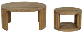 Set 2 masute de cafea, din lemn de pin reciclat, Norval
