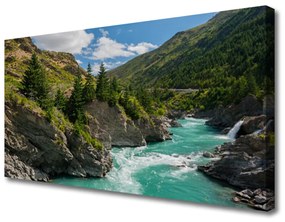 Tablou pe panza canvas Munții River Peisaj Albastru Verde