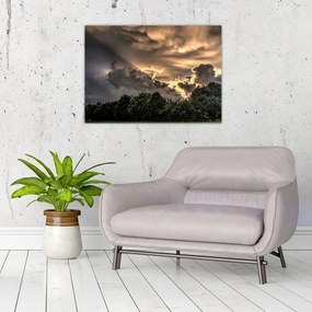 Tablou pe sticlă cu nori și pădure (70x50 cm)