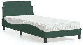 vidaXL Pat cu saltea, verde închis, 90x200 cm, catifea
