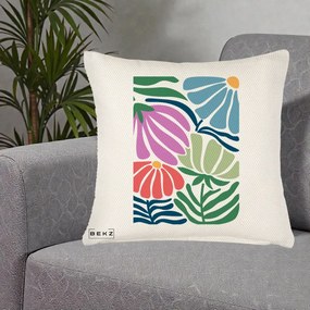 Perna Decorativa Flori Grafice Multicolore Modern, 40x40 cm, Crem Reliefat, Husa Detasabila, Perna Inclusa, BEKZ®