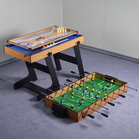 Masă de joc 4 în 1 pentru foosball, ping-pong, biliard și curling bowling
