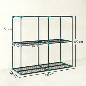 Outsunny Suport Vertical pentru Plante cu 3 Niveluri din Oțel și Plastic, Suport Ghivece pentru Interior și Exterior, Grădină, Balcon, 143x48x100 cm, Verde Închis | Aosom Romania
