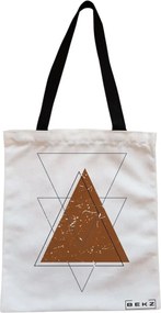 Sacosa de Panza pentru Cumparaturi, Geanta Tote, model Triangles art, Cu fermoar, 38x34.5 cm, Alba, BEKZ®